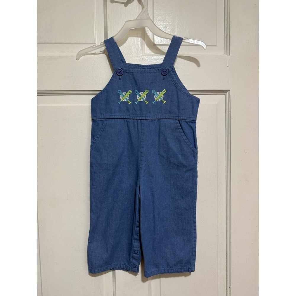 2T Boys Girls Baseball Embroidered Overalls Blue Green